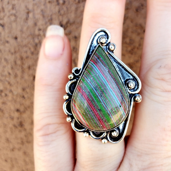 New Oversized Mosaic Jasper 925 Silver Ring. - Picture 13 of 16